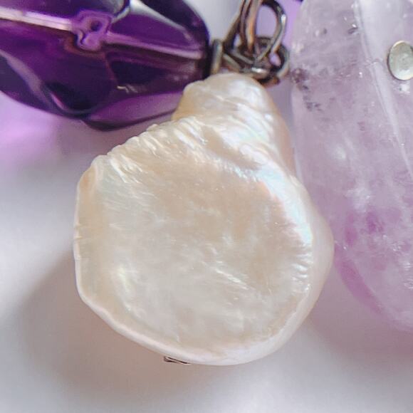 VTG Pendant Necklace 17" Gemstone Amethyst Rose Quartz Freshwater Pearl Cluster - Picture 7 of 14